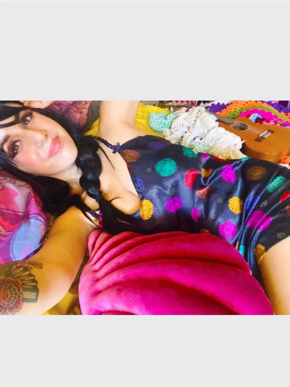 Vintage 80s 90s Black Slip Dress Chemise with Rainbow Abstract Floral Print - Picture 2 of 6